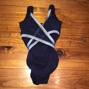 This is a navy five dancewear leotard